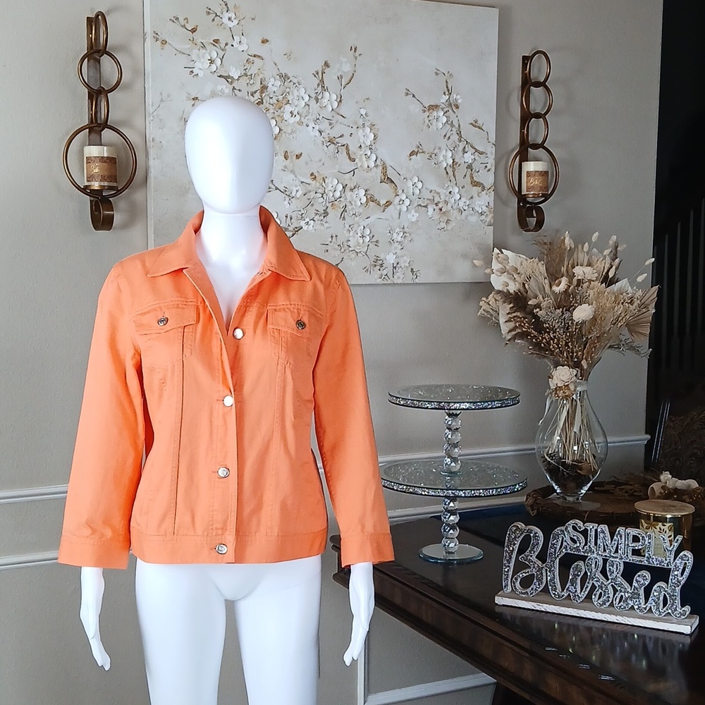 Lauren Ralph Lauren Women’s Orange Button-Front Denim Jacket. Size M